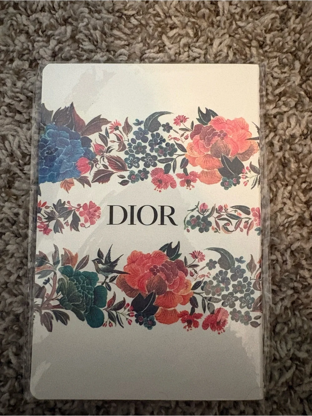Dior Floral Pocket Notebook in White with Pink, Blue & Green Blooms